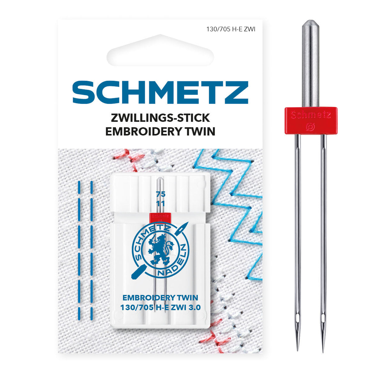 Schmetz Embroidery Zwillingsnadel Stärke 75/ 3,0/ System 130H-E/ 1 Nadel
