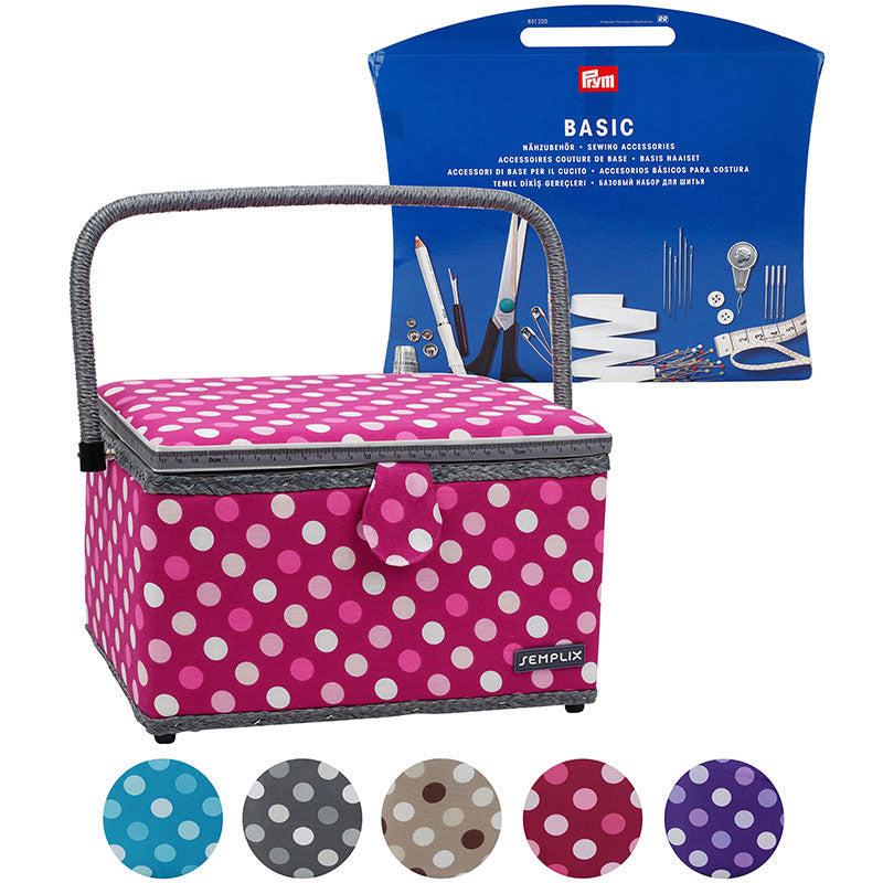 Semplix Nähkorb L Polka Dots beere/ rosa/ inkl. Prym Nähsortiment