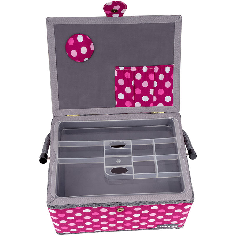 Semplix Nähkorb L Polka Dots beere/ rosa/ inkl. Prym Nähsortiment