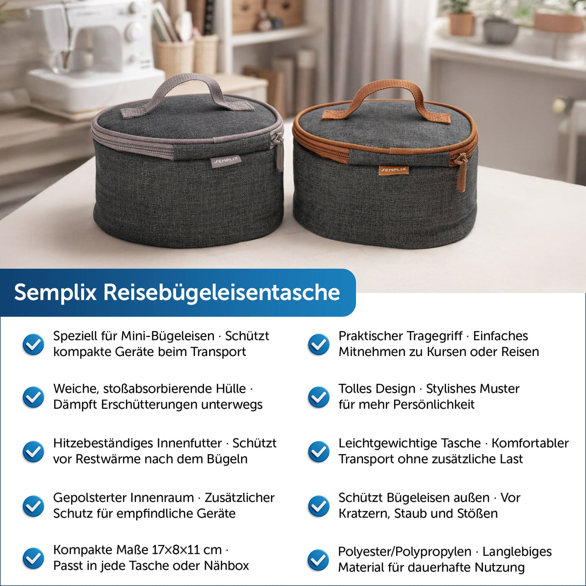 Semplix Mini-Dampfbügeleisen-Set anthrazit/braun/grau