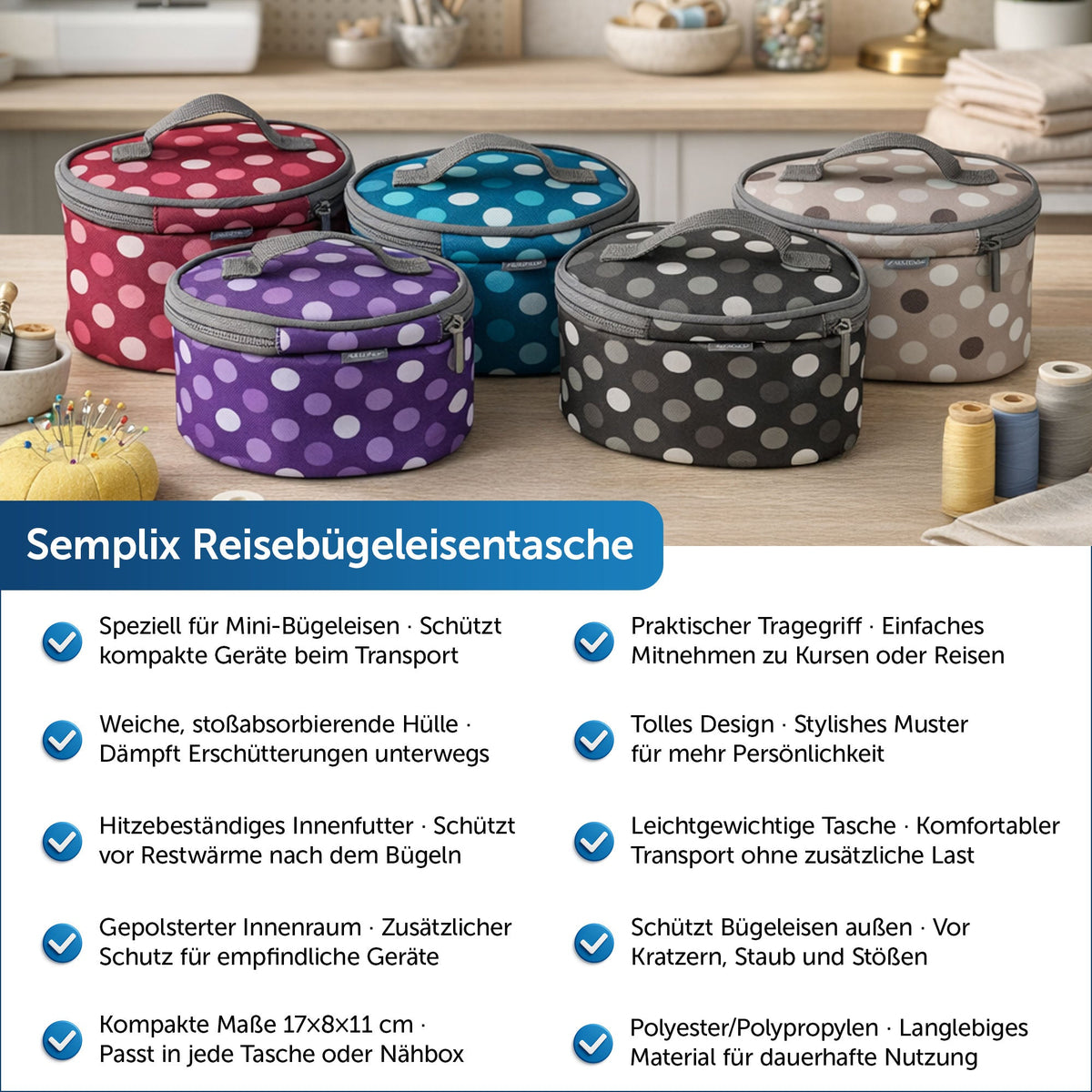 Semplix Mini-Dampfbügeleisen-Set Polka Dots anthrazit/grau