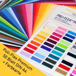POLI-FLEX Premium Flexfolie DIN A4 50 Blatt + Farbkarte mit original Farbmuster