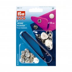 Prym Jersey Druckknöpfe (12 mm/ silberfarbig/ weiß/ 6 St./ inkl. Werkzeug)
