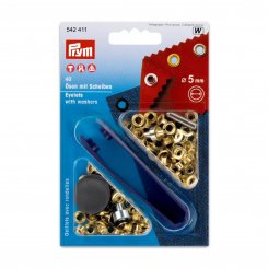 Prym Ösen mit Scheiben (5 mm/ goldfarbig/ 40 St./ inkl. Werkzeug)