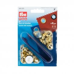 Prym Ösen mit Scheiben (8 mm/ goldfarbig/ 24 St./ inkl. Werkzeug)