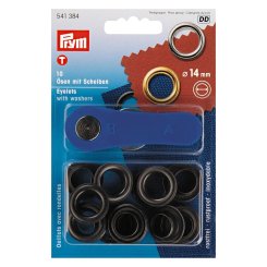 Prym Ösen mit Scheiben (14 mm/ brüniert/ 10 St./ inkl. Werkzeug)