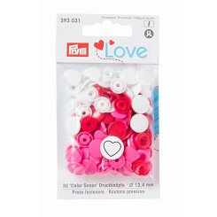 Prym Love Color Snaps Druckknöpfe Herzen (12,4 mm/ 30 St./ rot/ weiß/ pink)