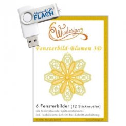Windesign Stickmuster USB Fensterbilder - Blumen 3D (freistehende Spitzenstickerei)