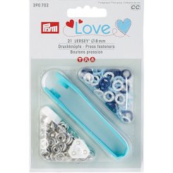 Prym Love Jersey Druckknöpfe (8 mm/ blau/ weiß/ hellblau/ 21 St./ inkl.Werkzeug)