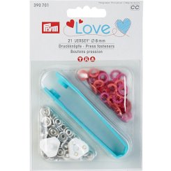 Prym Love Jersey Druckknöpfe (8 mm/ rot/ coralle/ pink/ 21 St./ inkl.Werkzeug)