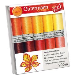 Gütermann Rayon 40 Stickfaden-Set-1 (10 x 200 m/ gelb/ orange/ rot)