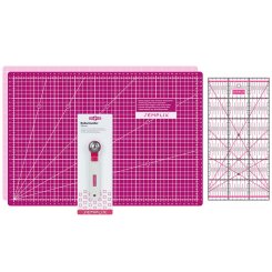 Semplix Schneidematten-Set A3 pink/beere/ Lineal/ Rollschneider 28 mm