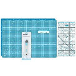 Semplix Schneidematten-Set A3 türkis/pertol/ Lineal/ Rollschneider 28 mm