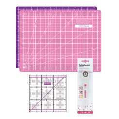 Semplix Schneidematten-Set A4 pink/lila Lineal/ Rollschneider 20 mm