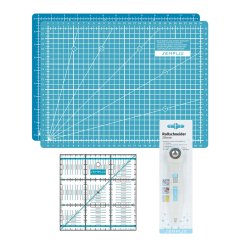 Semplix Schneidematten-Set A4 türkis/petrol Lineal/ Rollschneider 20 mm