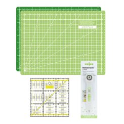 Semplix Schneidematten-Set A4 hellgrün/grün Lineal/ Rollschneider 20 mm