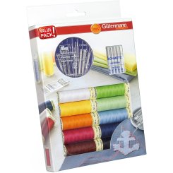Gütermann Allesnäher + Nähnadeln Nähfaden-Set (10 Farben/ 100 m)