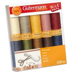 Gütermann Baumwolle Nähfaden-Set-3 (10 Farben/ 100 m)