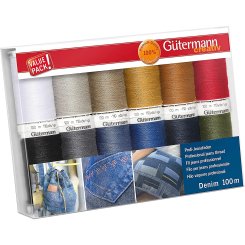 Gütermann Denim Nähfaden-Set-1 (12 Farben/ 100 m)