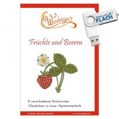 Windesign Stickmuster USB "Früchte und Beeren" (8 Früchtemotive/ 1 Lacedeckchen)