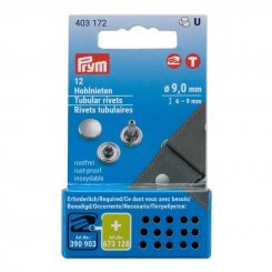 Prym Hohlnieten (Ø 9 mm/ Stifthöhe 6-9 mm/ silberfarbig/ 12 St./ ohne Werkzeug)