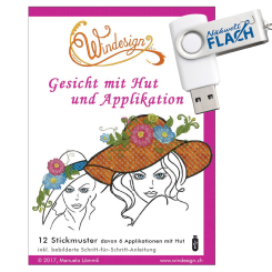 Windesign Stickmuster USB Gesicht mit Hut und Applikation (12 Stickmuster)