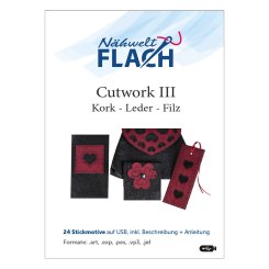 Nähwelt Flach Stickmuster USB CutWork III "Kork - Leder - Filz" (24 Stickmotive)