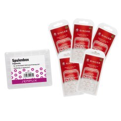 Semplix Spulenbox mit 50 original Singer Spulen (drop in/ 20,2 x 11,5 mm) Sparpack!