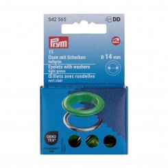 Prym Ösen mit Scheiben (14 mm/ hellgrün-silberfarbig/ 15 St.)