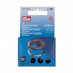 Prym Ösen mit Scheiben (14 mm/ dunkelbraun-silberfarbig/ 15 St.)