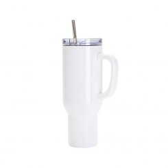 Edelstahl-Becher mit Strohhalm (1200 ml / weiß / für Sublimationsdrucke geeignet)