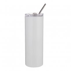 Thermo-Becher mit Deckel und Strohhalm (600 ml / weiß / für Sublimationsdrucke geeignet)