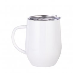 Thermo-Wein-Becher aus Edelstahl mit Henkel (360 ml / weiß / für Sublimationsdrucke geeignet)