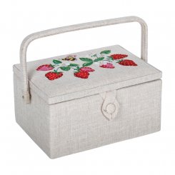 Nähkorb/Nähkästchen "Erdbeeren" (Größe M / L 26 x T 19 x H 14,5 cm / bestickt)