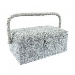 Nähkorb/Nähkästchen mit Stoffbezug grau (Größe S / L 23 x T 15 x H 11 cm)