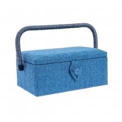Nähkorb/Nähkästchen mit Stoffbezug blau (Größe S / L 23 x T 15 x H 11 cm)