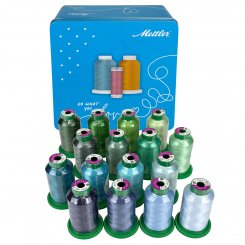 Amann Mettler Garndose Isacord (Farbe grün, blau, aqua, türkis / 1000 m / 16 Konen / Stickgarn)