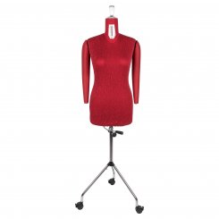 Fabma Schneiderpuppe/Schneiderbüste / Arm links und rechts / mit Rollen (weiblich / Plus-Size-Größe 42-54 / rot / verstellbar)