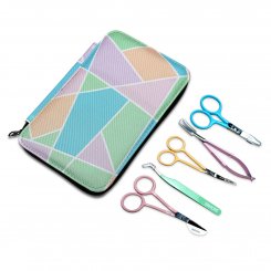 Famore Stick-Scherenset bunt mit Etui (4 Spezialscheren + Pinzette)
