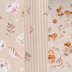 3er Bundle Baumwollstoff gemustert (je 50 x 135 cm / beige/creme/rosé)