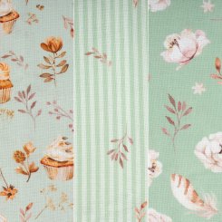 3er Bundle Baumwollstoff gemustert (je 50 x 135 cm / mint/beige/rosé