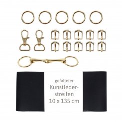 Kullaloo Hobby Horse Trense Material-Set gold mit schwarzem Leder