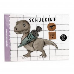 Paul und Clara Bügelbild Dino Rex Schulkind