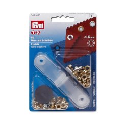 Prym Ösen mit Scheiben (4 mm/ goldfarbig/ 50 St./ inkl. Werkzeug)