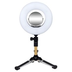 LED Ringlampe Make-up-Lampe mit Spiegel/Tischstativ (rund/dimmbar)