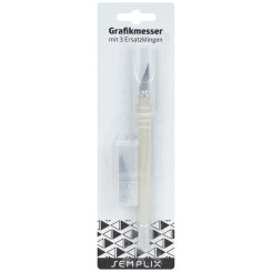 Semplix Grafikmesser mit 3 Ersatzklingen (creme-weiß/ 14,5 cm)