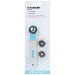 Semplix Rollschneider Mini 3 Klingen (28 mm/ gerade - Zacken - Wellen/  blau)