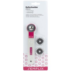 Semplix Rollschneider Mini 3 Klingen (28 mm/ gerade - Zacken - Wellen/ pink)