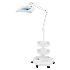 Semplix LED Lupen-Stehlampe 3D weiß (Linse 189x157mm/ inkl. Standfuß m. Rollen/ 2 Tabletts)