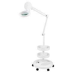 Semplix LED Lupen-Stehlampe 3D weiß (Ø 127 mm/ inkl.Standfuß m. Rollen/ 2 Tabletts)